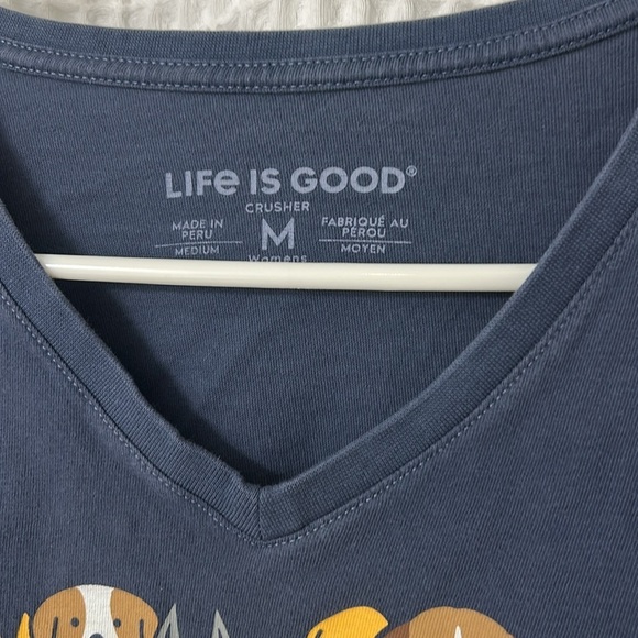 Life is Good Crusher Navy Blue Dog Heart Print V-Neck Long Sleeve Tee Size M - Picture 3 of 7